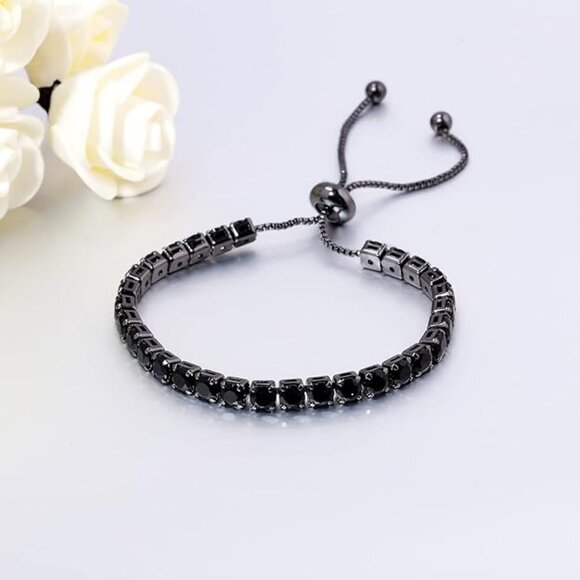 NWT Black Hypoallergenic Cubic Zirconia Tennis Slider Bracelet - Picture 4 of 5